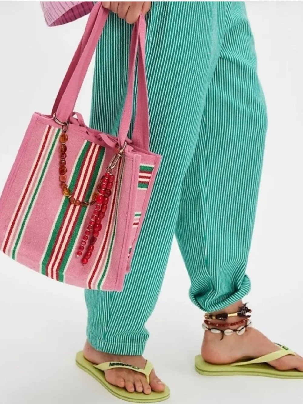 Free People Clara Canvas Tote. NWT. Pink Popsicle Stripes